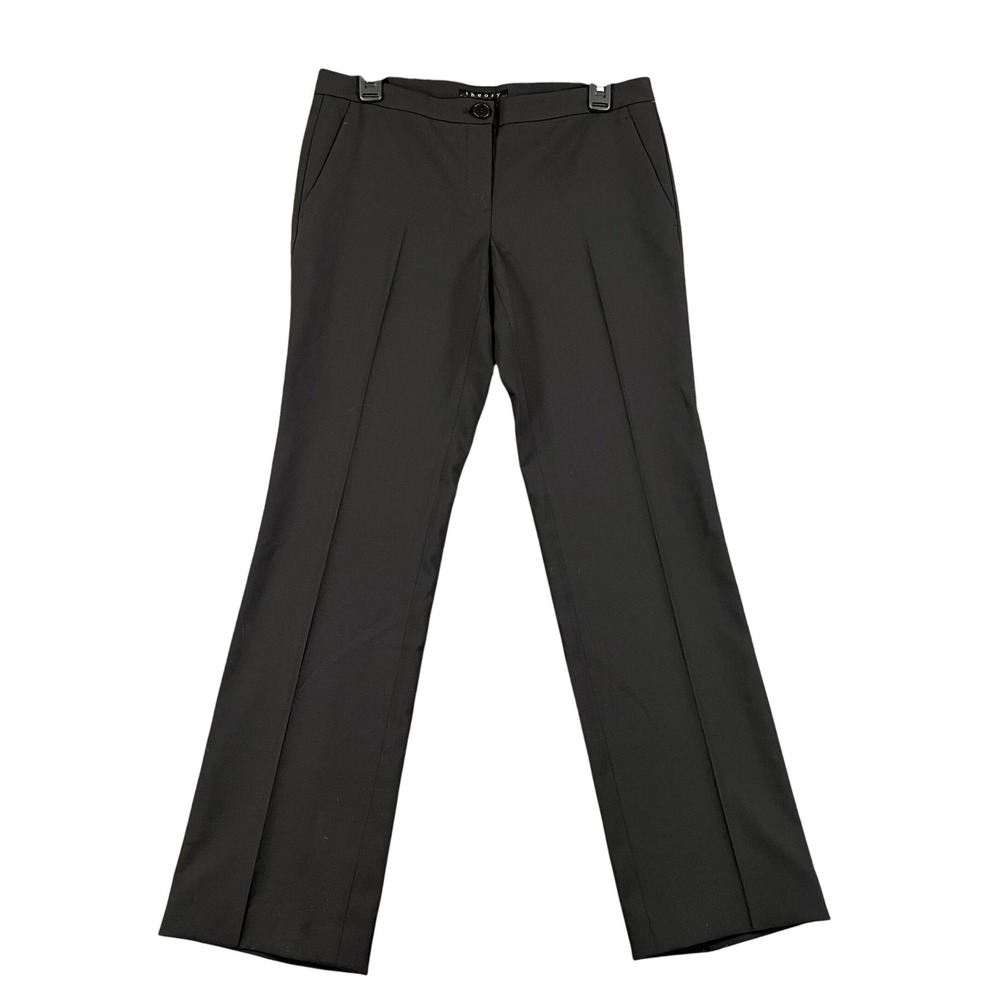 Theory Rosel Dress Pants Womens 8 Black Wool Blend Straight Leg Tailored Office